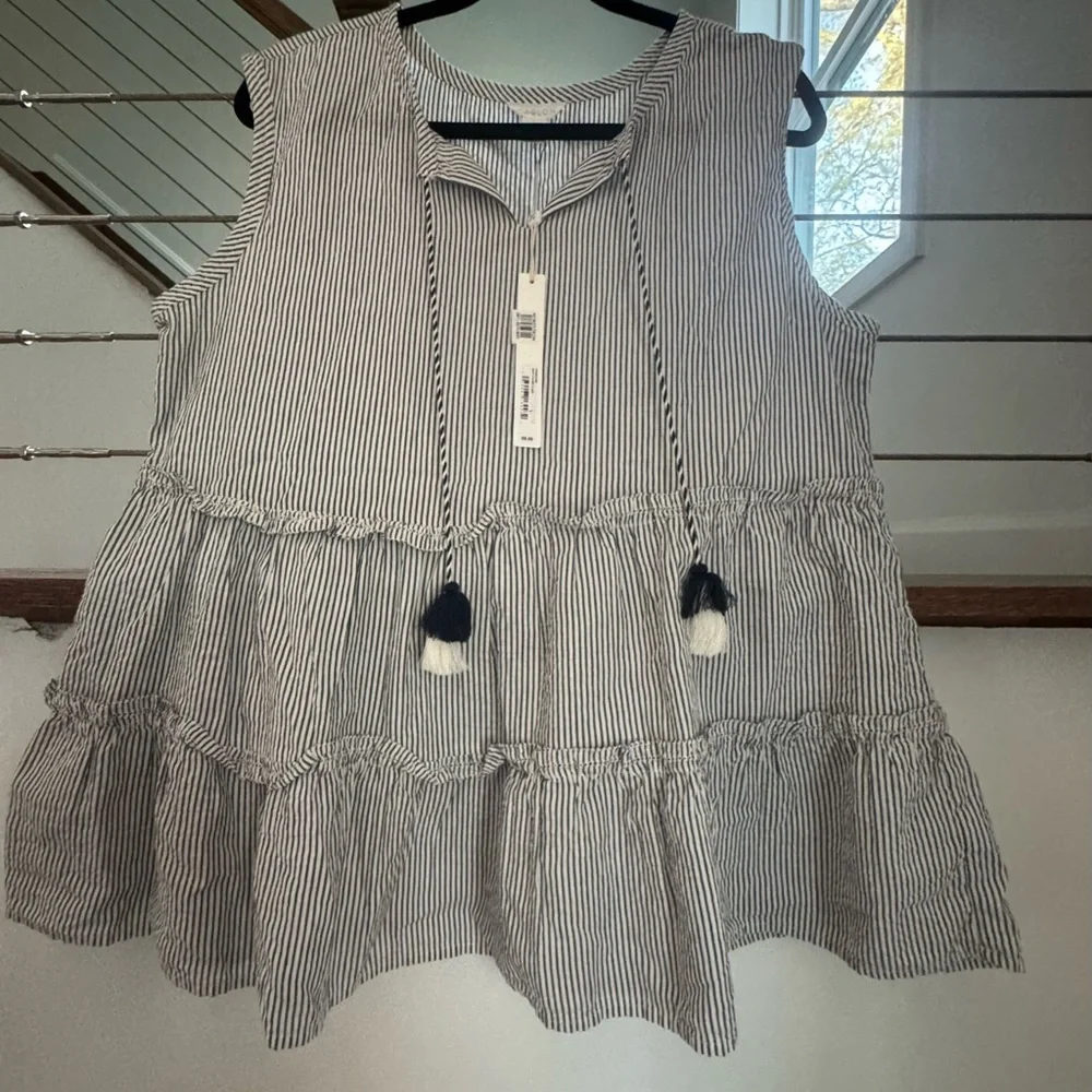 Caslon NWT Striped Tassel Tiered Sleeveless Top - navy & White - Picture 1 of 5